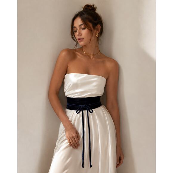 Eileen Fisher Velvet Wrap Belt Navy Blue Silk Blend Tie Waist Sash NWT SzM $78 main image 15